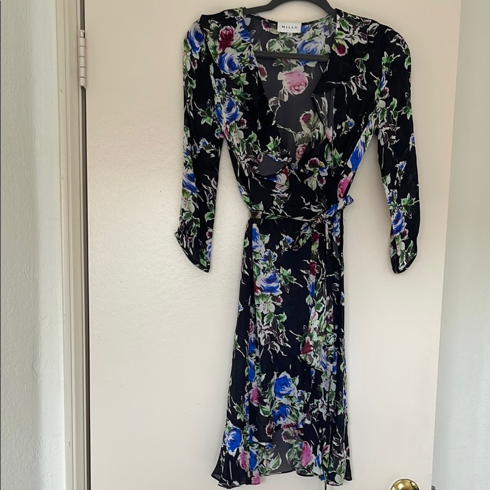 Milly black Floral Wrap Dress